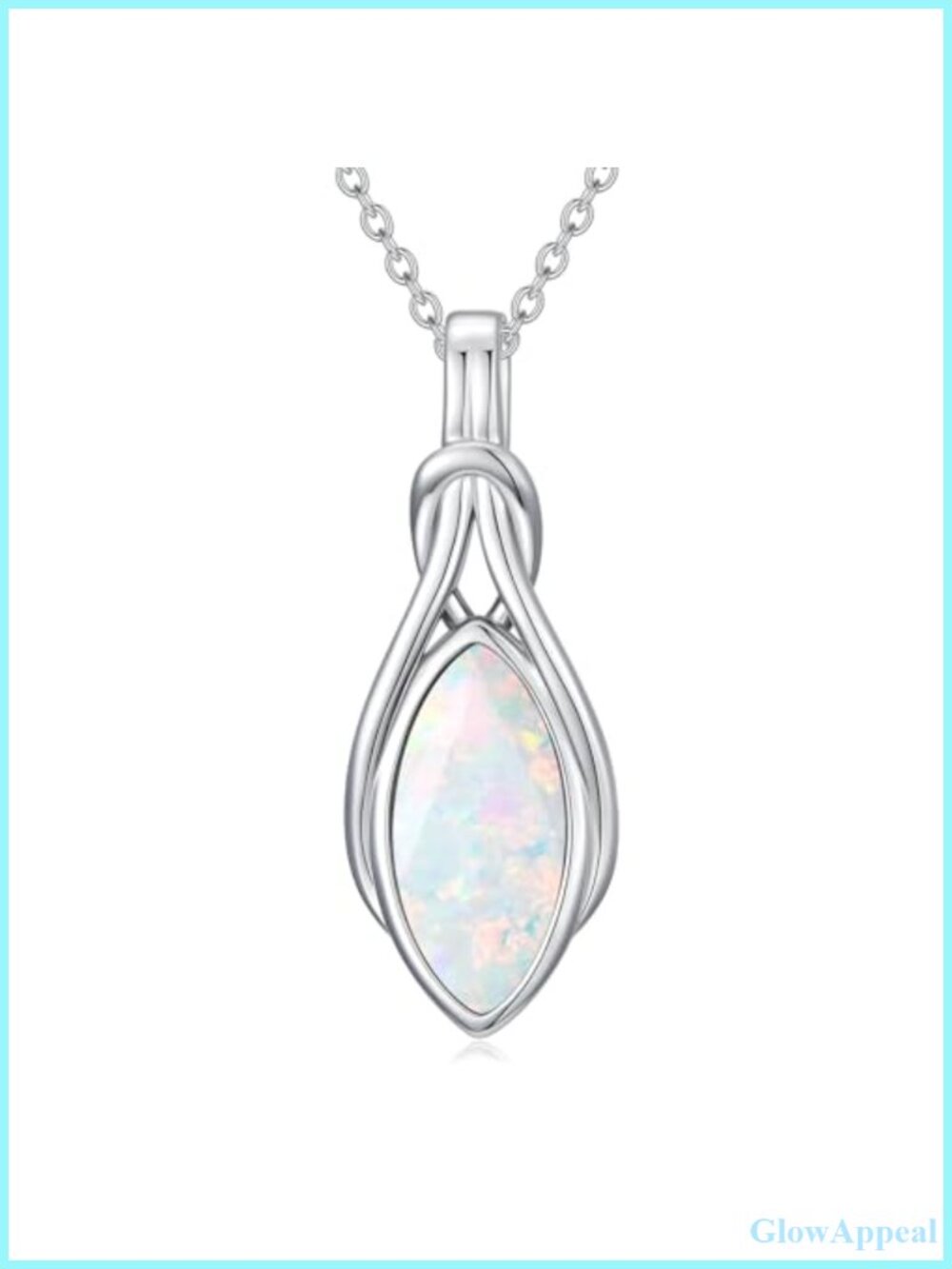 18k White Gold Plated Opal Teardrop Pendant Necklace 18"